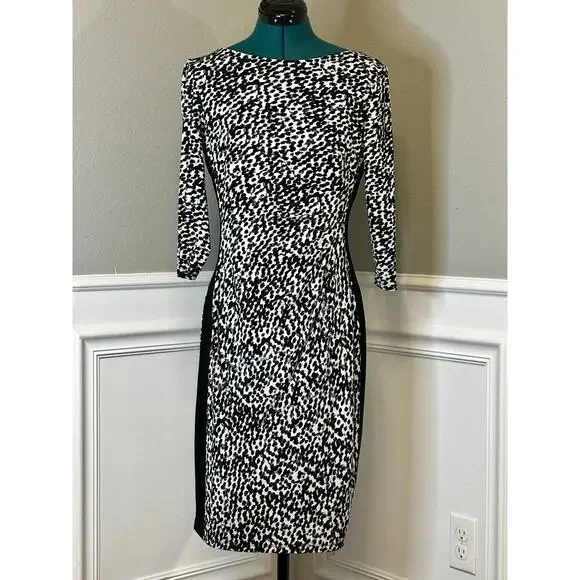 Lauren Ralph Lauren Black White Sheath Dress | Women S | Colorblock Midi - Picture 3 of 9